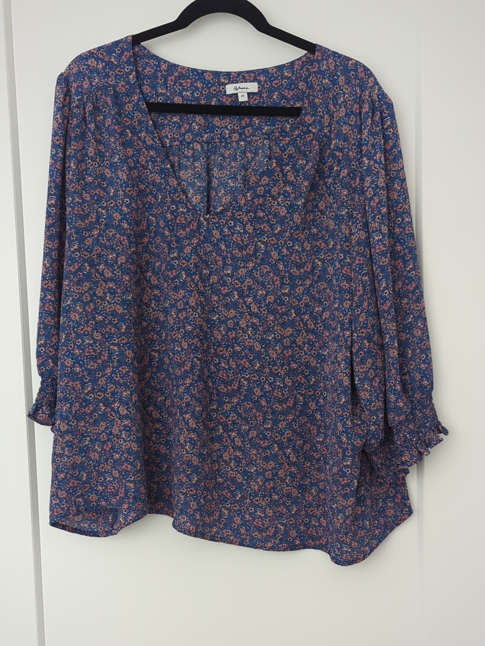 Reitmans Blue Floral Blouse with Pink Accents